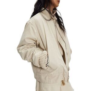 Free People Women Almond  Flour Jax Washed Casual Utility Bomber Jacket Sz M NWT